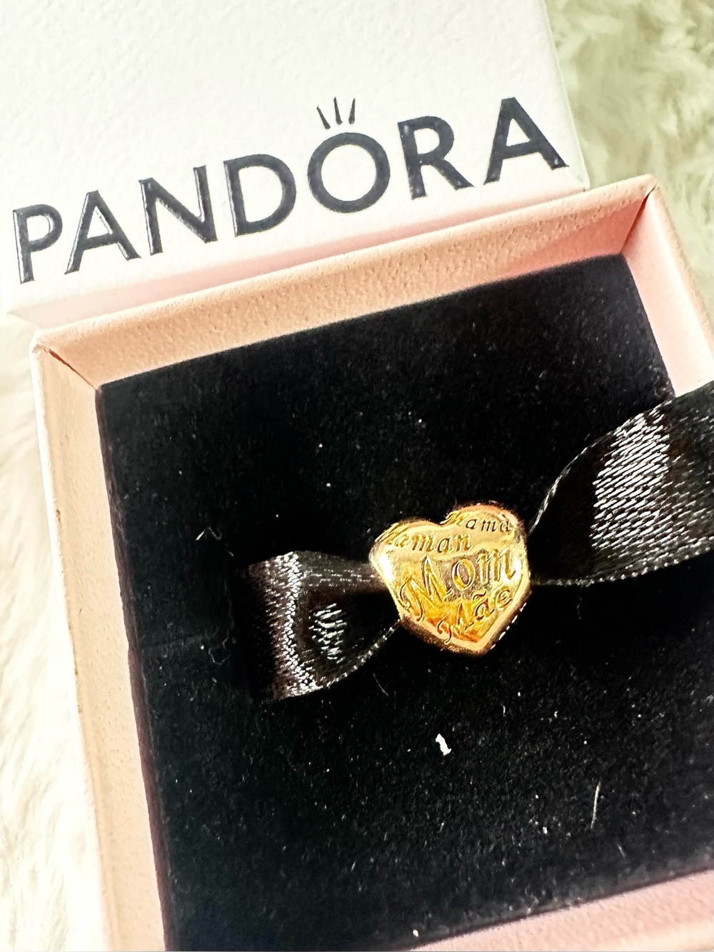 *PANDORA* Retired "Mother's Heart" 14K Rose Gold-Plated Heart Charm NIB